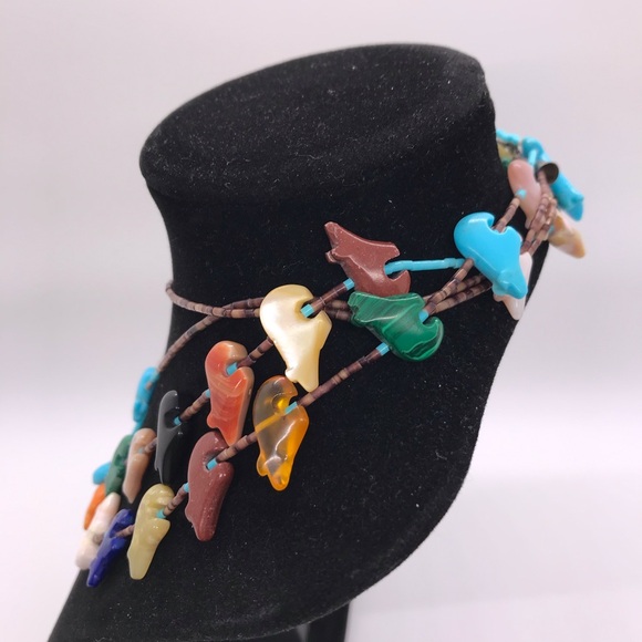 Sterling Native Zuni Hand Carved Stone Heishi Fetish Bear Double Strand Necklace - Picture 4 of 15